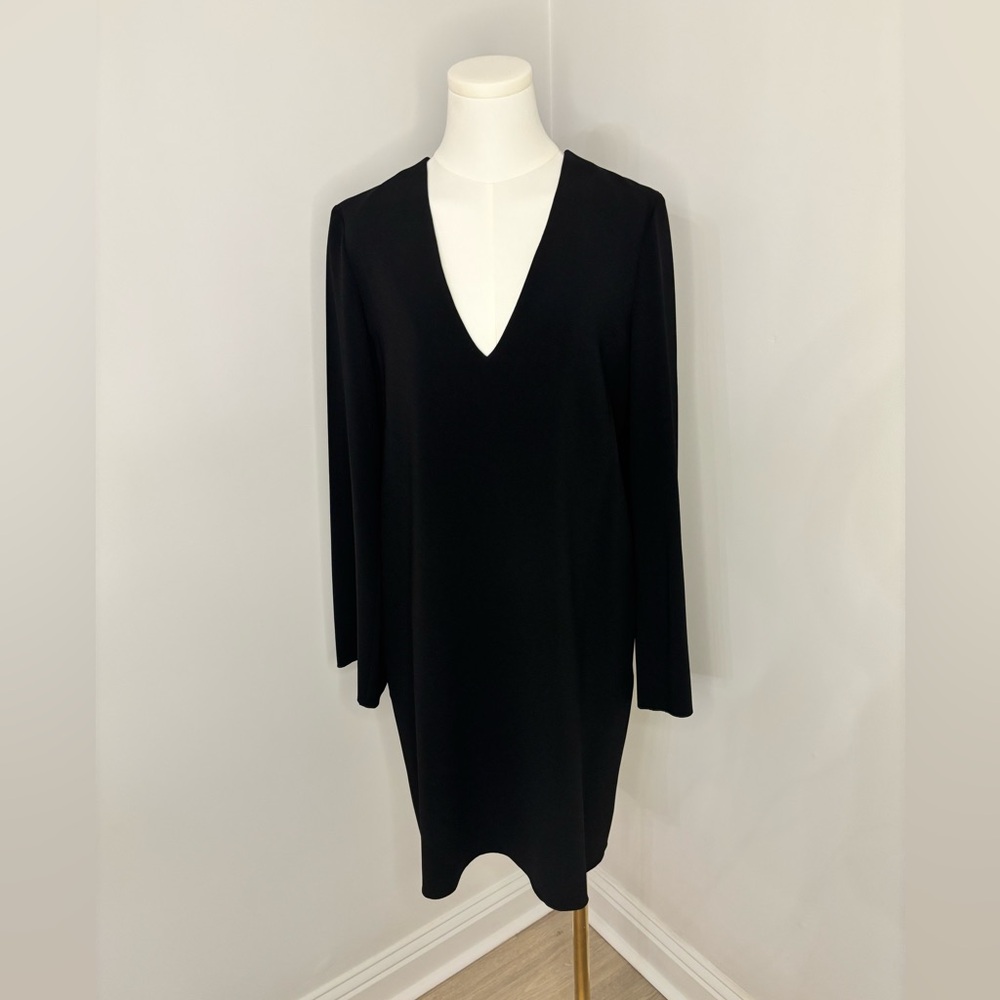 Theory Black Long Sleeve V-Neck Dress